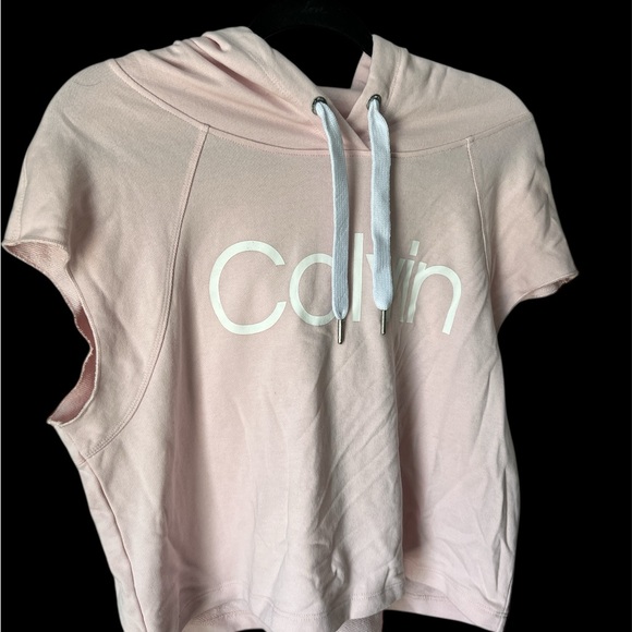 Calvin Klein Pink Cropped Short Sleeve Hoodie - Picture 1 of 3